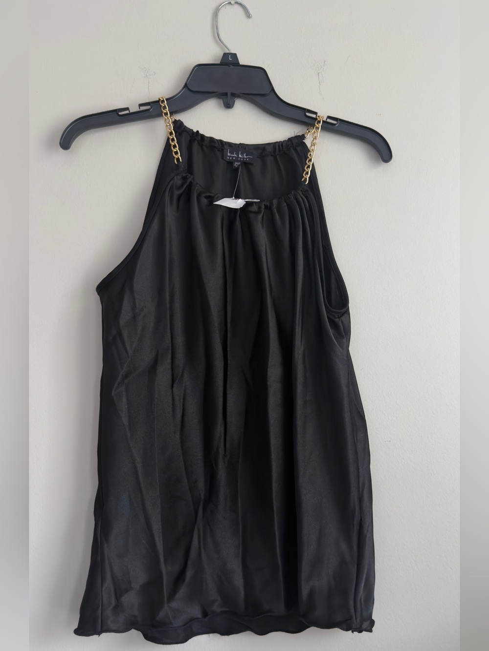 Nicole Miller Black Halter Blouse with Gold Chain Straps